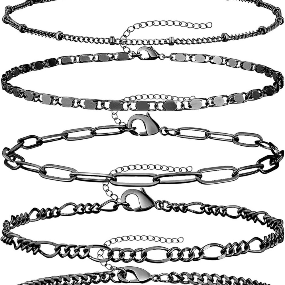 Ankle Bracelets for Women, 14k Gold Plated Jewelry Set Waterproof Layered Cuban